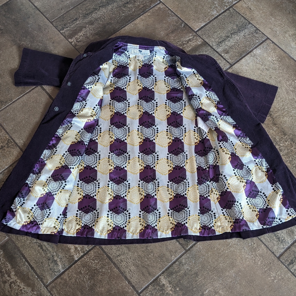 Jolt Vintage Corduroy Medium Length Coat Gorgeous Pattern Lining Size S β¦ - Picture 6 of 14